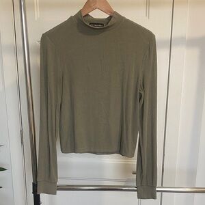 Ribbed Mock Neck Long Sleeve Top - Olive Green